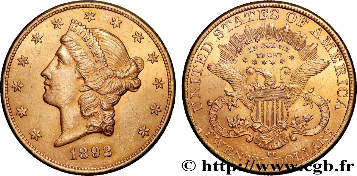 ÉTATS-UNIS D AMÉRIQUE 20 Dollars  Liberty  1892 Carson City SUP 