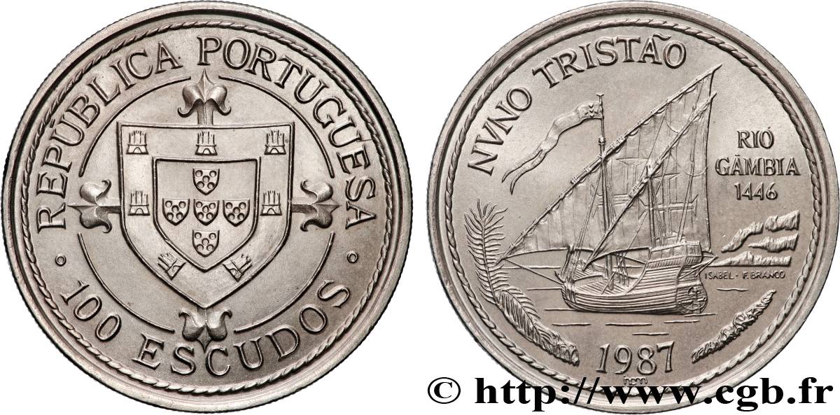 PORTUGAL 100 Escudos Découverte du fleuve Gambie en 1446 par Nuno Tristao 1987 Lisbonne SC 