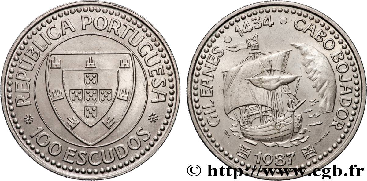 PORTUGAL 100 Escudos Découverte du Cap Bojador en 1434 par Gil Eanes, voilier 1987 Lisbonne SUP 