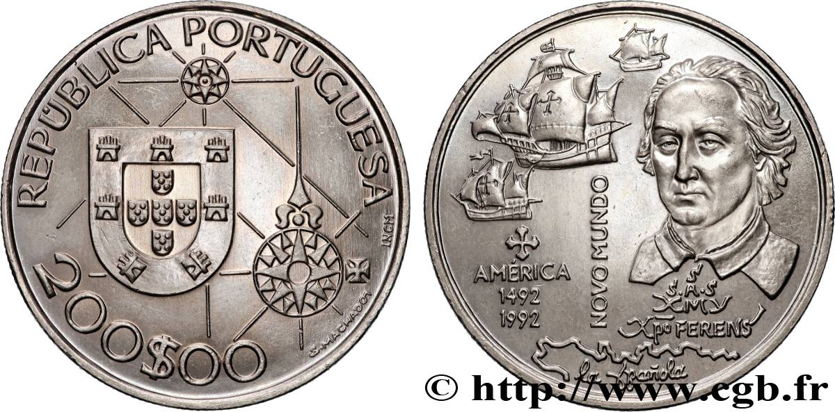 PORTUGAL 200 Escudos 500e anniversaire découverte de l’Amérique, Colomb et ses navires 1992 Lisbonne SPL 