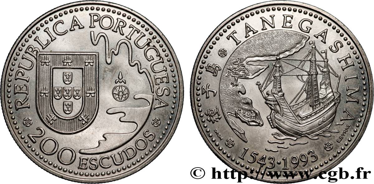 PORTUGAL 200 Escudos débarquement des Portugais au Japon en 1493 à Tanegashima 1993 Lisbonne fST 