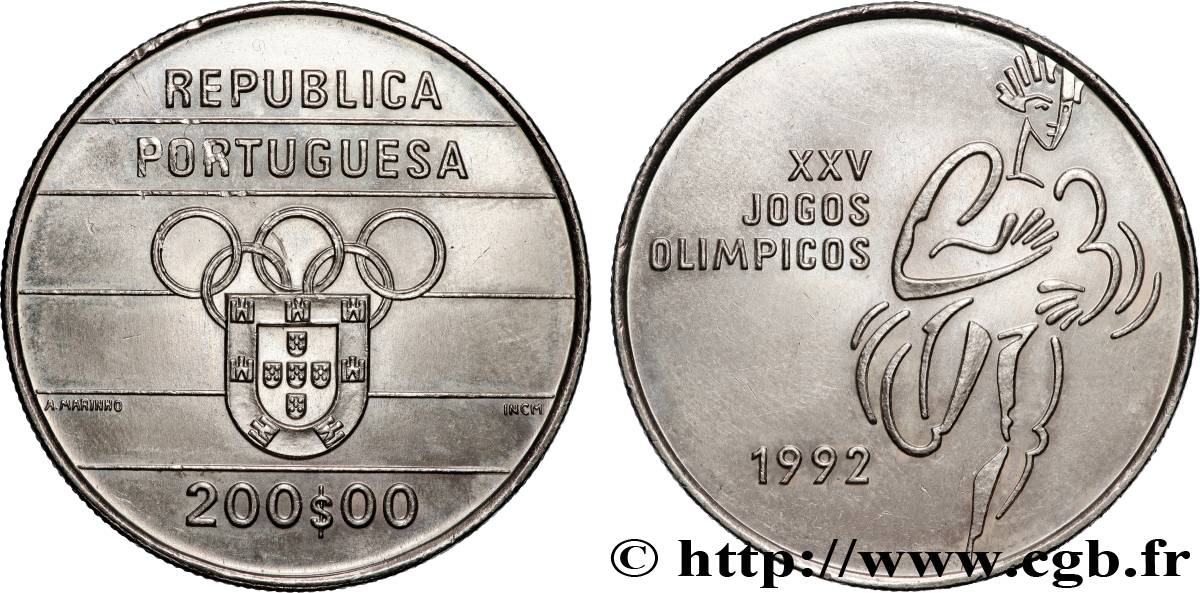 PORTOGALLO 200 Escudos 25e Jeux Olympiques 1992 Lisbonne MS 