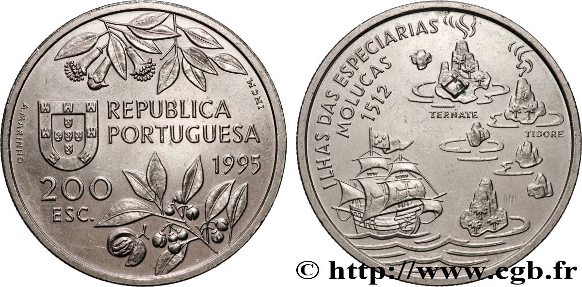 PORTUGAL 200 Escudos découverte des îles Moluques 1995 Lisbonne SUP 