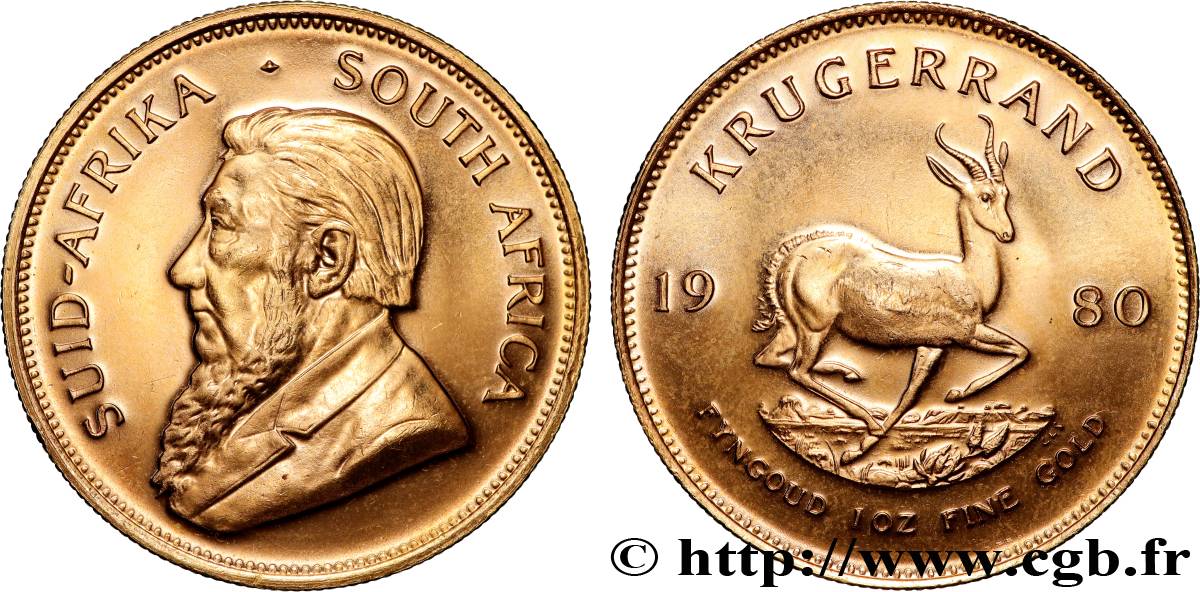 OR, PALLADIUM ET PLATINE INVESTISSEMENT 1 Oz - 1 Krugerrand Paul Kruger 1980 Prétoria SPL 