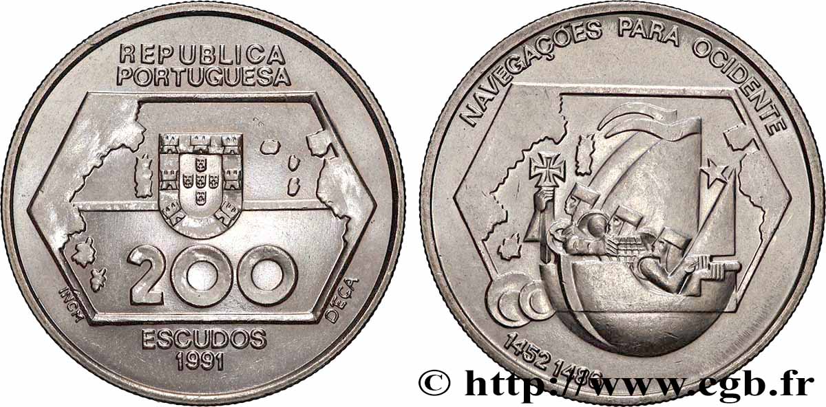 PORTUGAL 200 Escudos Navigation vers l’ouest 1991 Lisbonne fST 