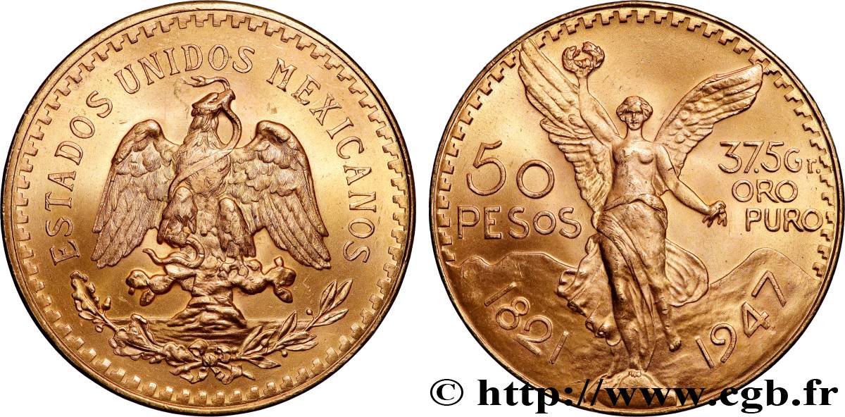 OR, PALLADIUM ET PLATINE INVESTISSEMENT 50 Pesos or 1947 Mexico SPL 
