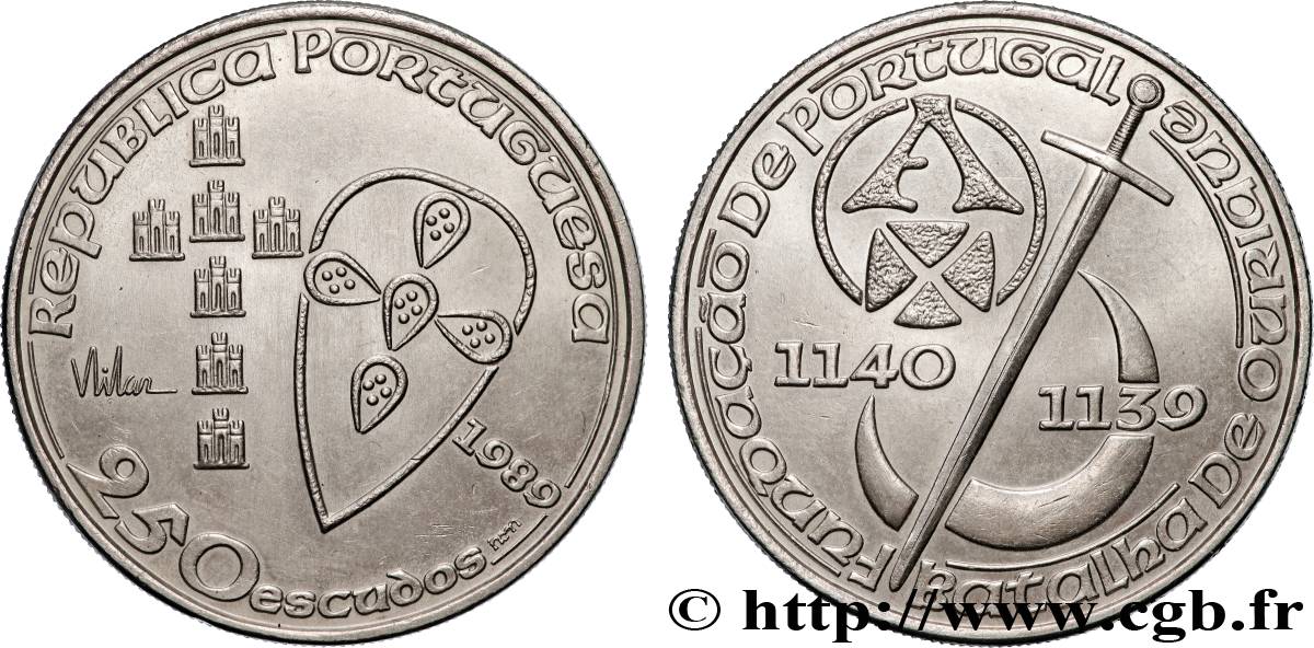 PORTUGAL 250 Escudos 850e anniversaire de la fondation du Portugal 1989 Lisbonne SUP 