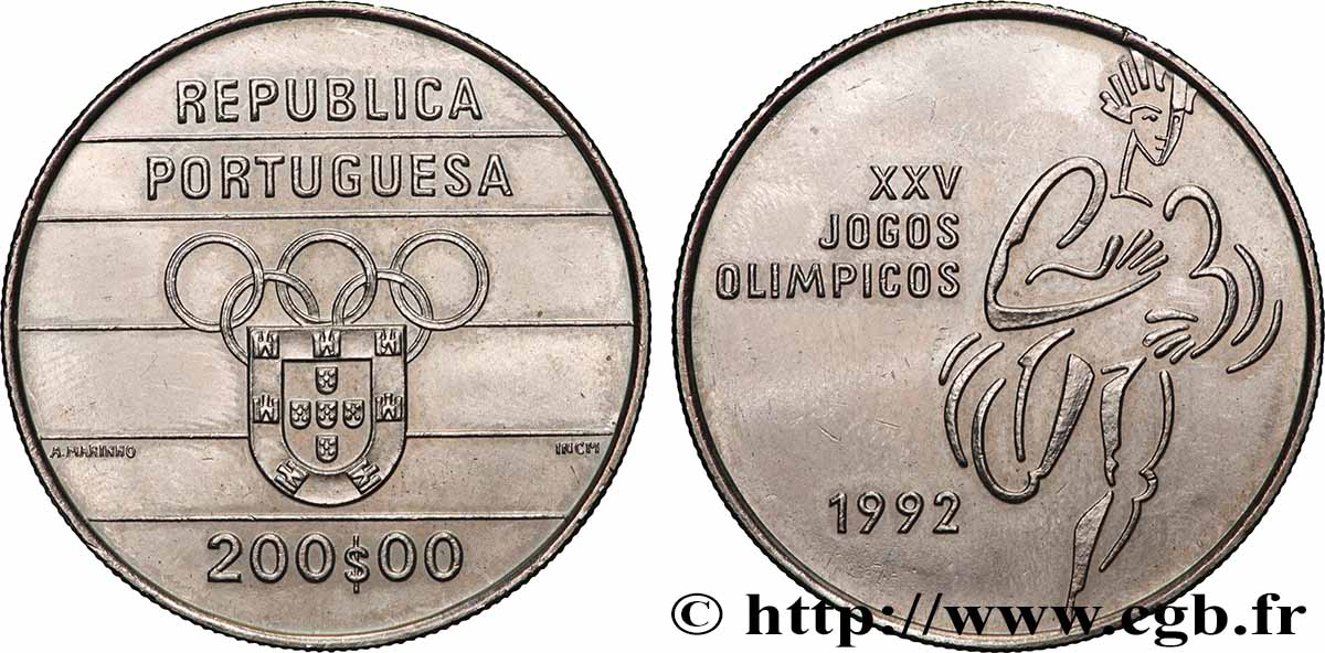 PORTOGALLO 200 Escudos 25e Jeux Olympiques 1992 Lisbonne SPL 