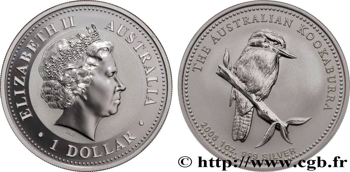 SILVER INVESTMENT 1 Dollar kookaburra Proof  2005 Perth MS 