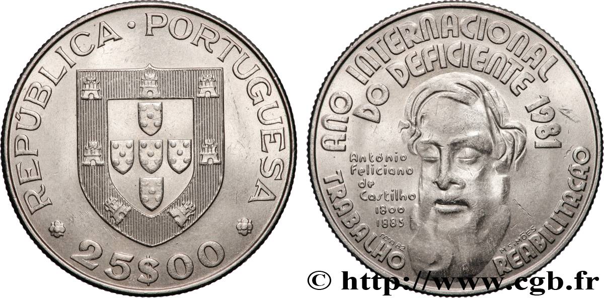 PORTUGAL 25 Escudos année internationale des handicapés 1981 Lisbonne SUP 