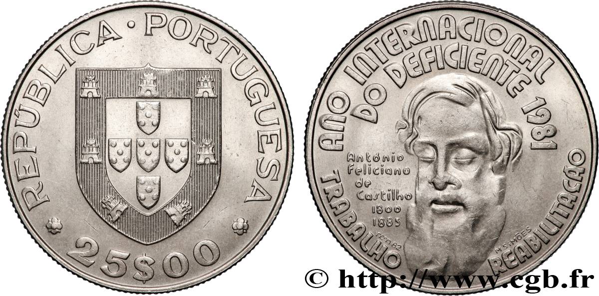 PORTUGAL 25 Escudos année internationale des handicapés 1981 Lisbonne VZ 