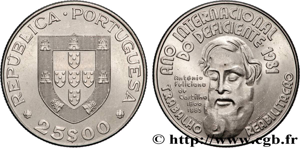PORTUGAL 25 Escudos année internationale des handicapés 1981 Lisbonne VZ 