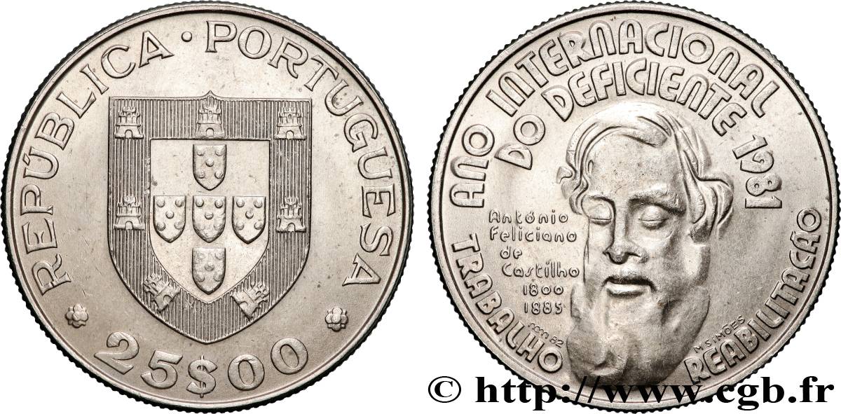 PORTUGAL 25 Escudos année internationale des handicapés 1981 Lisbonne SUP 