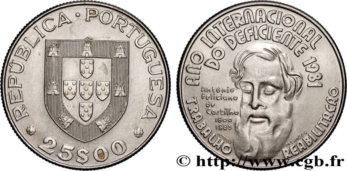 PORTOGALLO 25 Escudos année internationale des handicapés 1981 Lisbonne SPL 