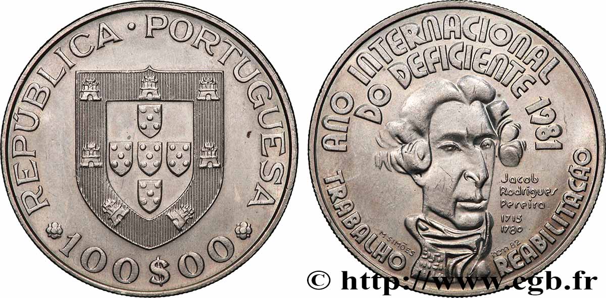 PORTOGALLO 100 Escudos année internationale des handicapés 1981 Lisbonne SPL 
