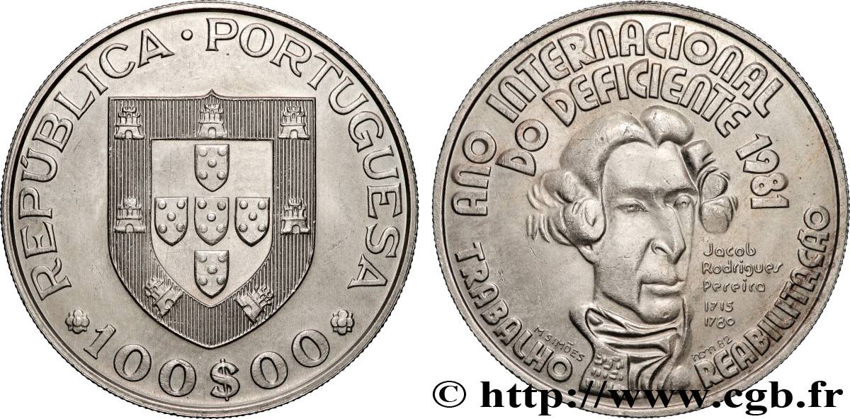 PORTUGAL 100 Escudos année internationale des handicapés 1981 Lisbonne VZ 