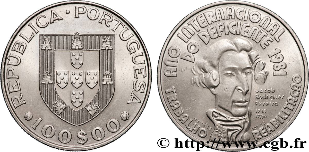 PORTUGAL 100 Escudos année internationale des handicapés 1981 Lisbonne SUP 
