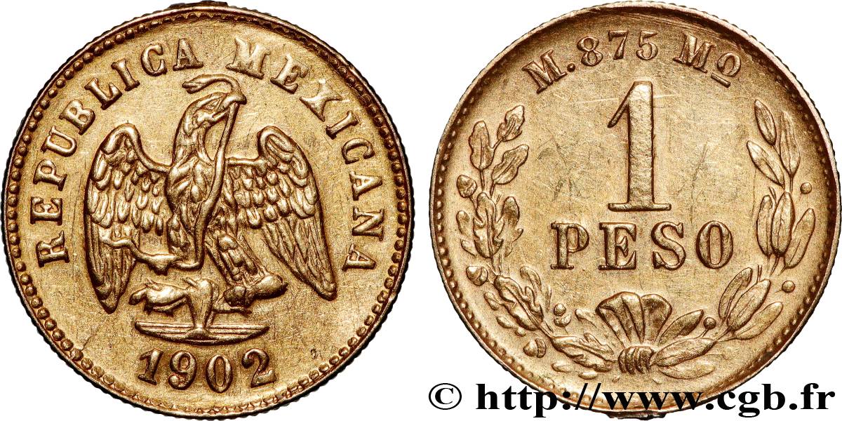 MEXICO 1 Peso OR 1902 Mexique AU 
