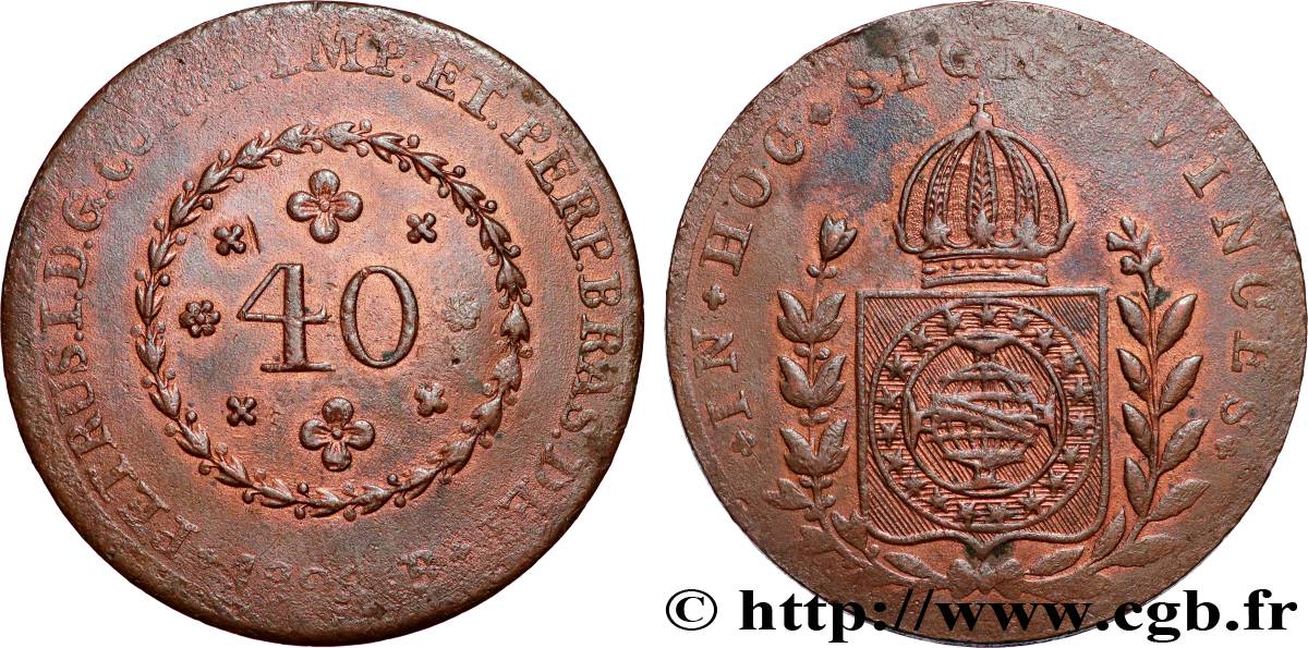 BRAZIL - EMPIRE OF BRAZIL - PETER I 40 Réis  1829 Rio de Janeiro XF 