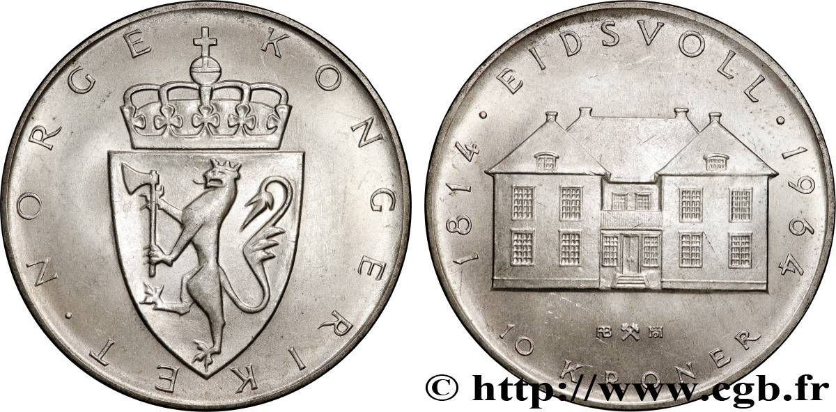 NORWAY 10 Kroner 150e anniversaire de la constitution, tranche A 1964  AU 