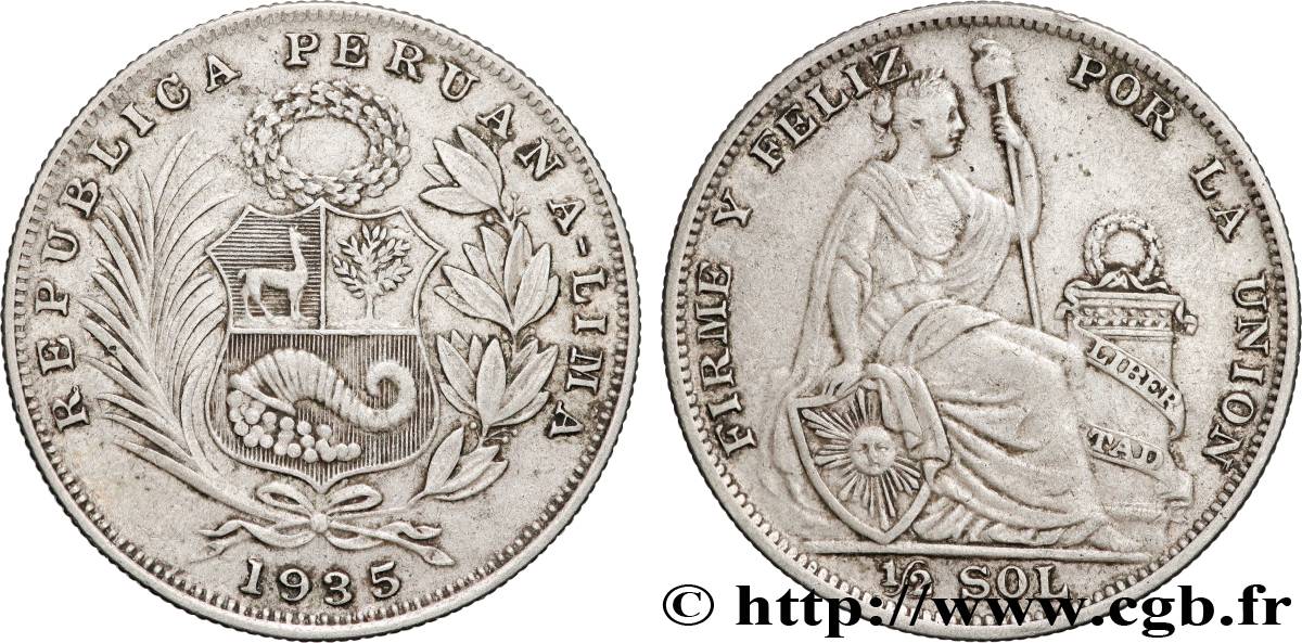 PERU 1/2 Sol “Liberté” 1935 Lima XF 