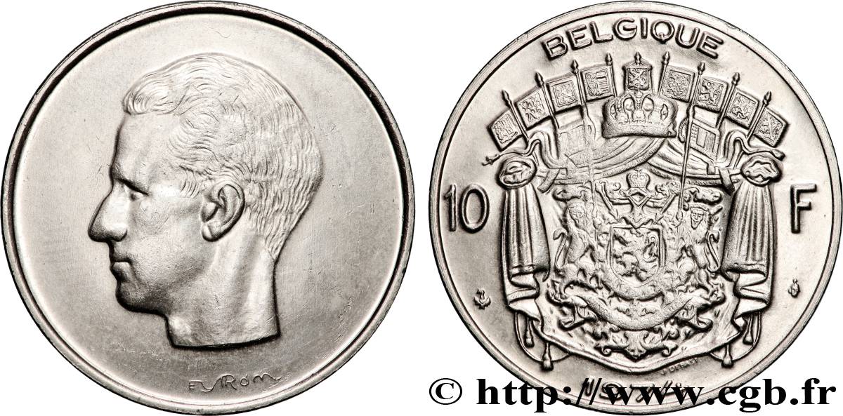 BELGIUM 10 Francs roi Baudouin légende française 1974 Bruxelles AU 
