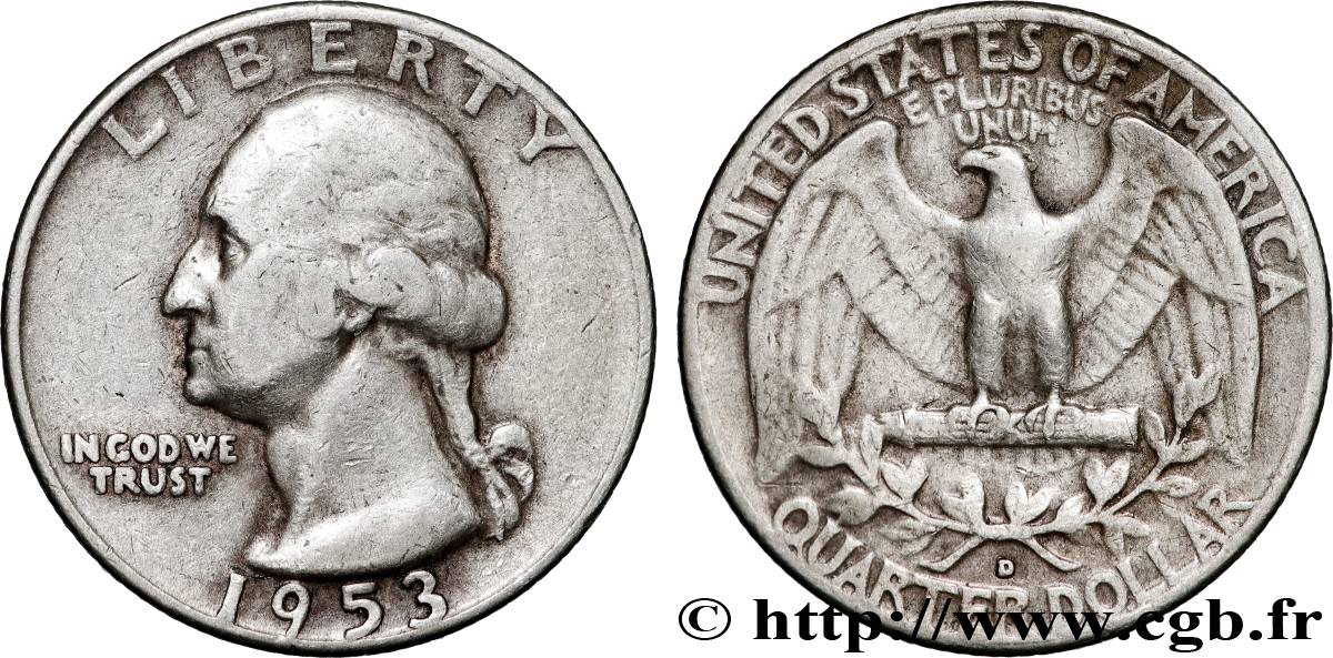 ÉTATS-UNIS D AMÉRIQUE 1/4 Dollar Georges Washington 1953 Denver TB 