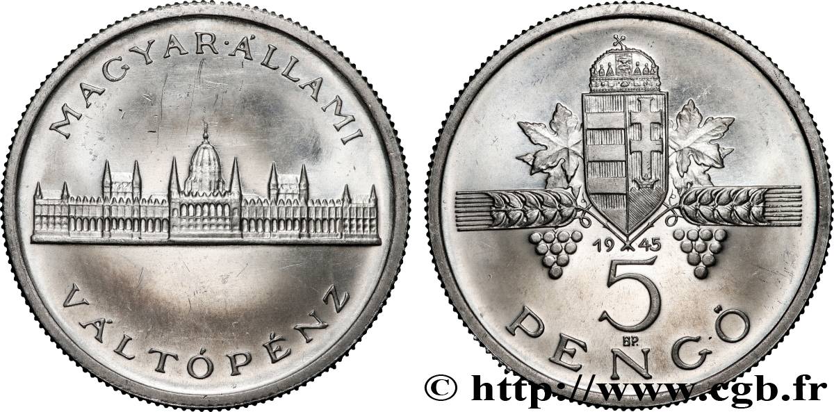 HUNGARY 5 Pengö Proof Gouvernement Provisoire 1945 Budapest MS 