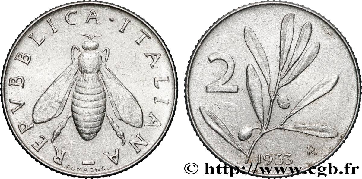 ITALY 2 Lire  1953 Rome AU 