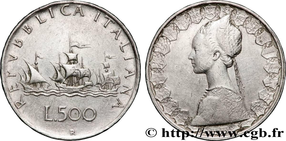 ITALY 500 Lire “caravelles” 1960 Rome AU 