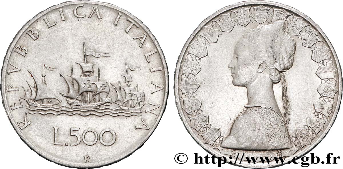 ITALY 500 Lire “caravelles” 1958 Rome AU 