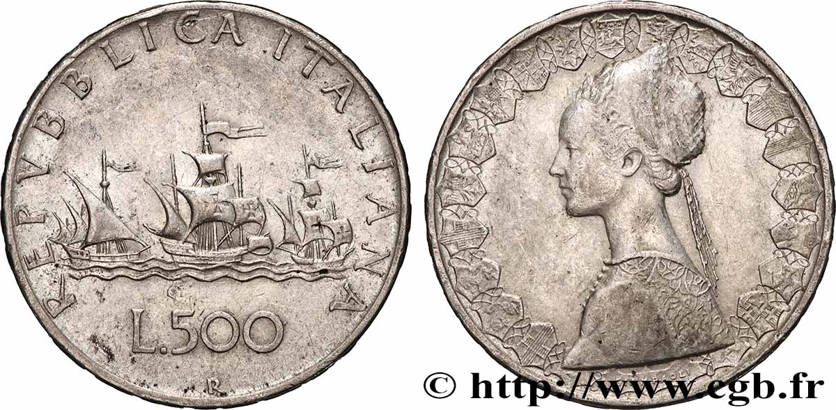 ITALIE 500 Lire “caravelles” 1958 Rome TTB+ 