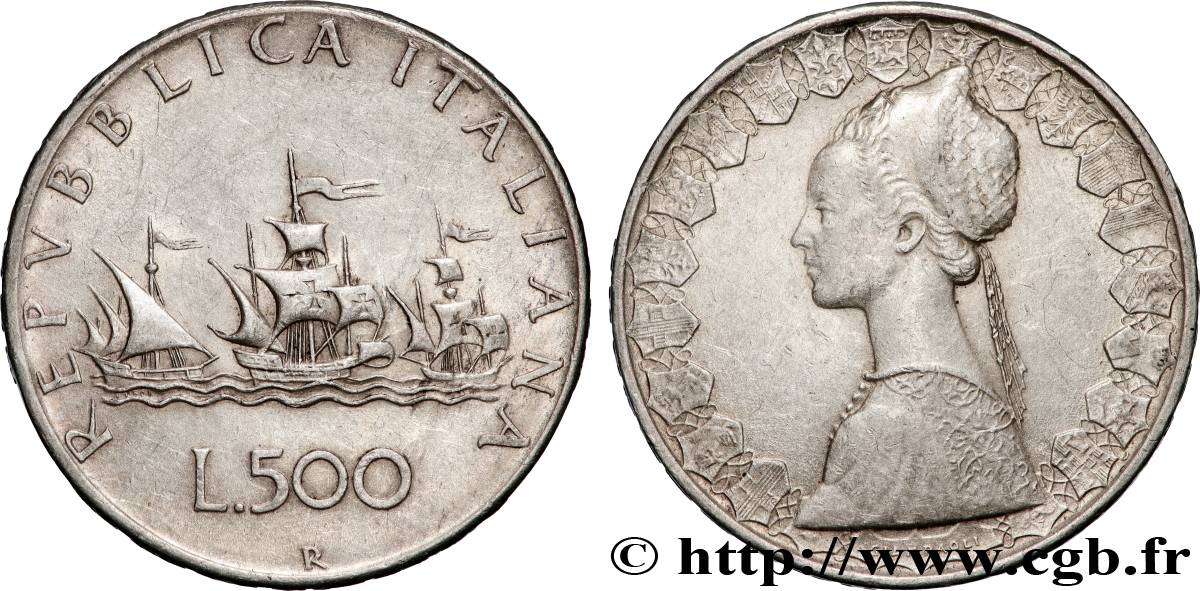 ITALY 500 Lire “caravelles” 1958 Rome AU 