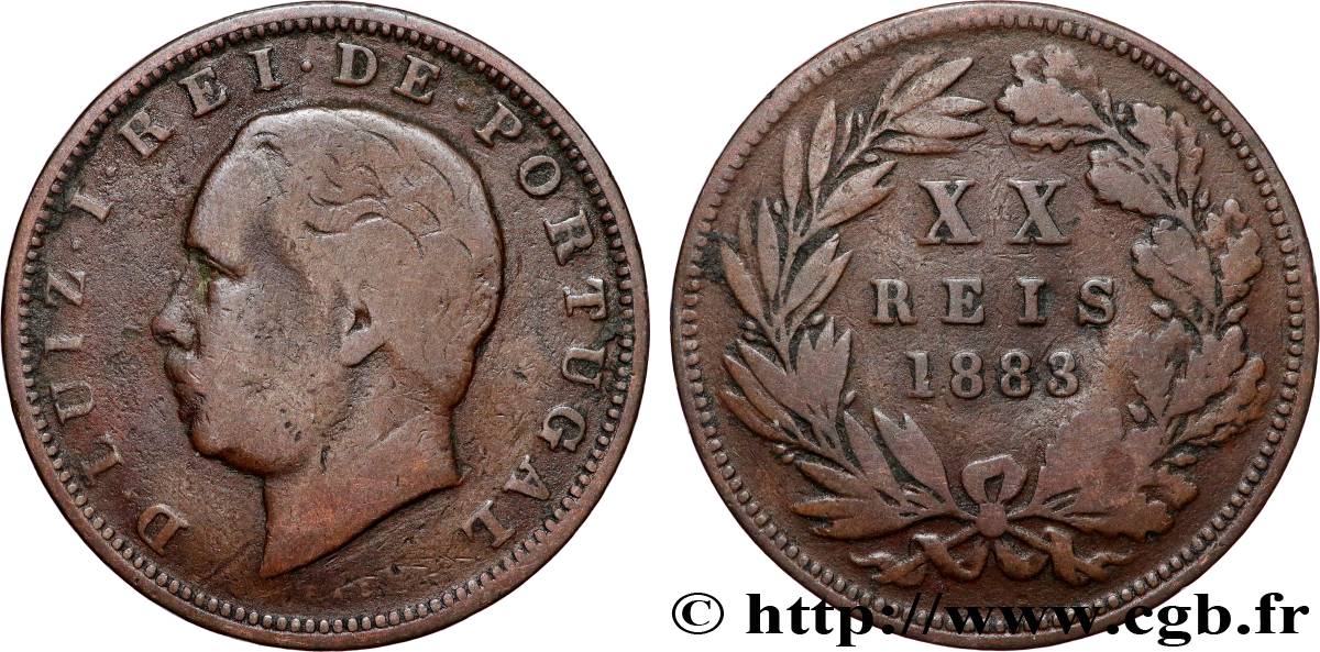 PORTUGAL 20 Réis Louis Ier 1883 Lisbonne VF 