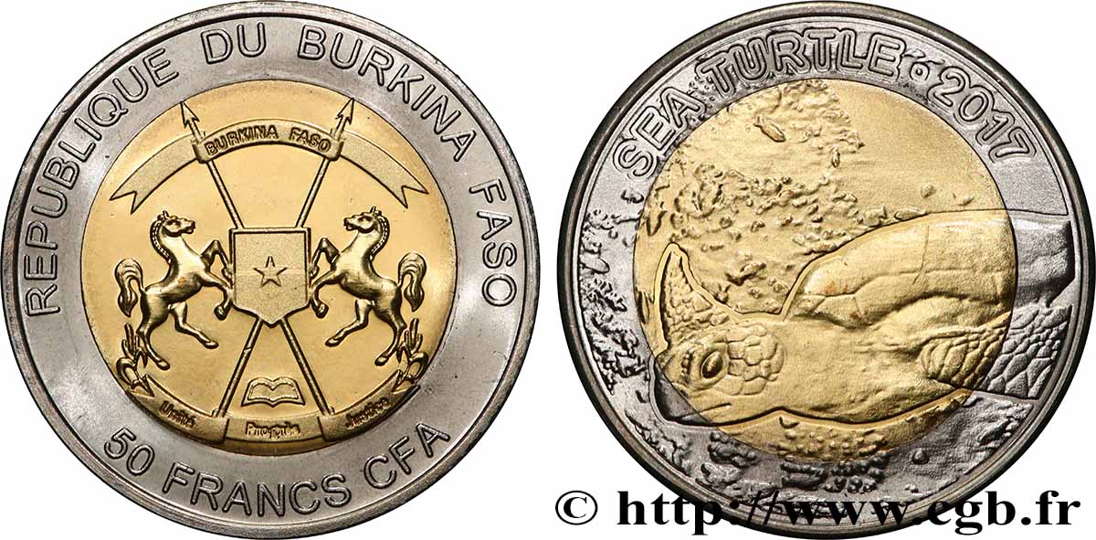 BURKINA FASO 50 Francs CFA Tortue de mer 2017 Kabelsketal FDC 