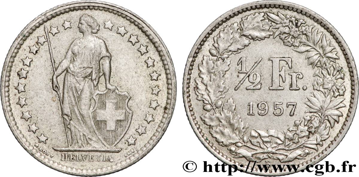 SUISSE 1/2 Franc Helvetia 1957 Berne TTB+ 