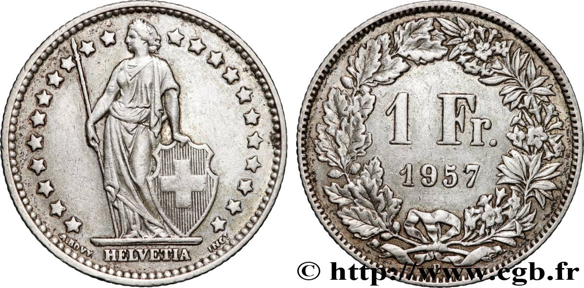 SUISSE 1 Franc Helvetia 1957 Berne - B TTB+ 
