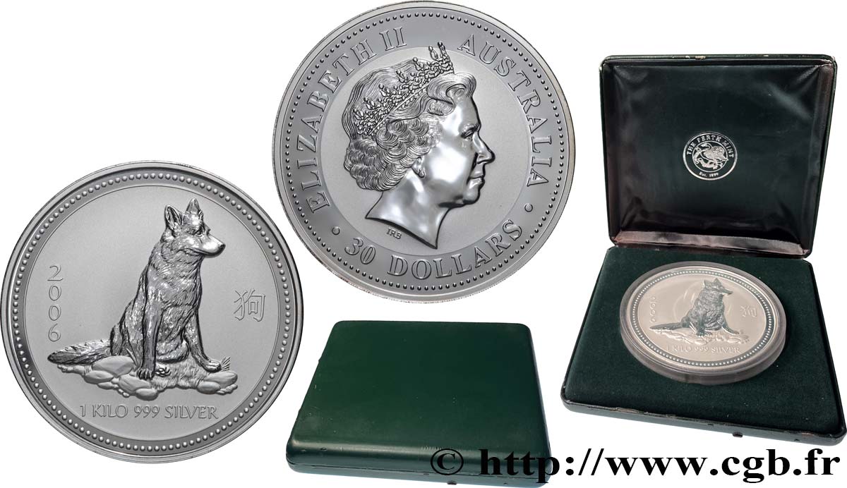 AUSTRALIA 30 Dollars (1 Kilo) Proof Elisabeth II Année du Chien 2006  MS 