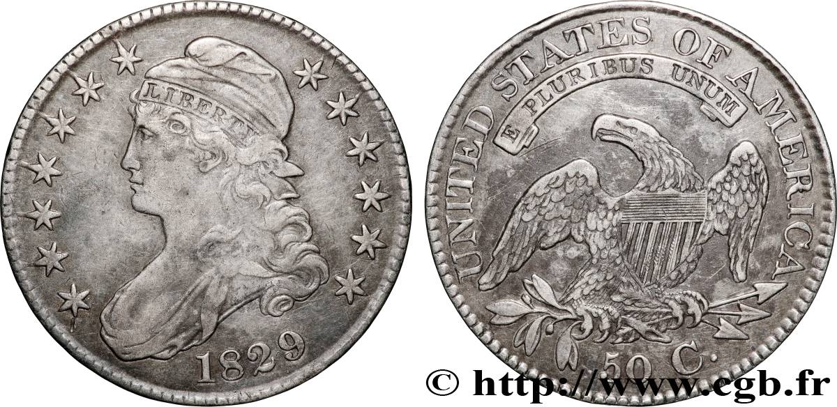 ÉTATS-UNIS D AMÉRIQUE 50 Cents (1/2 Dollar) type “Capped Bust” 1829 Philadelphie TTB 