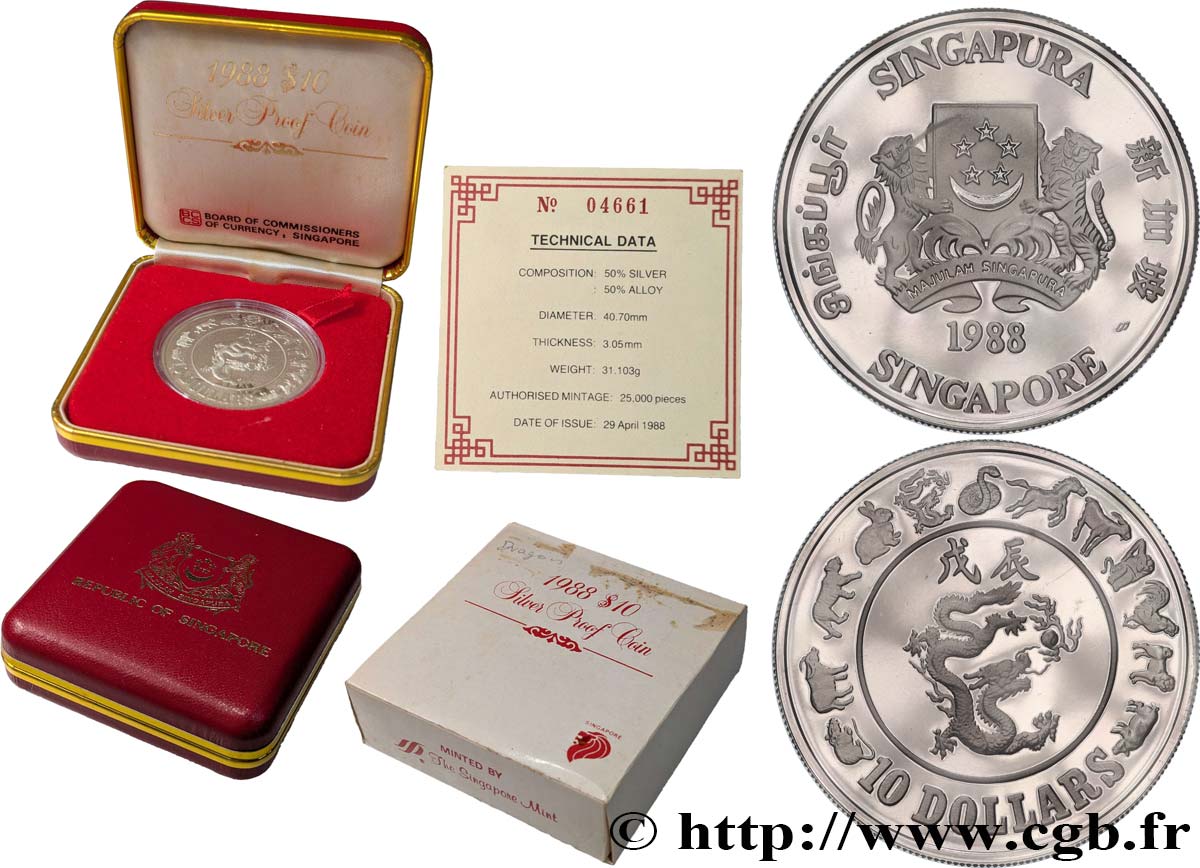 SINGAPORE 10 Dollars année du dragon 1988  MS 