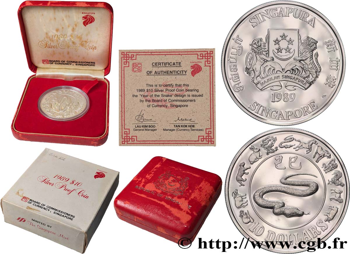 SINGAPOUR 10 Dollars Proof année du serpent 1989  FDC 