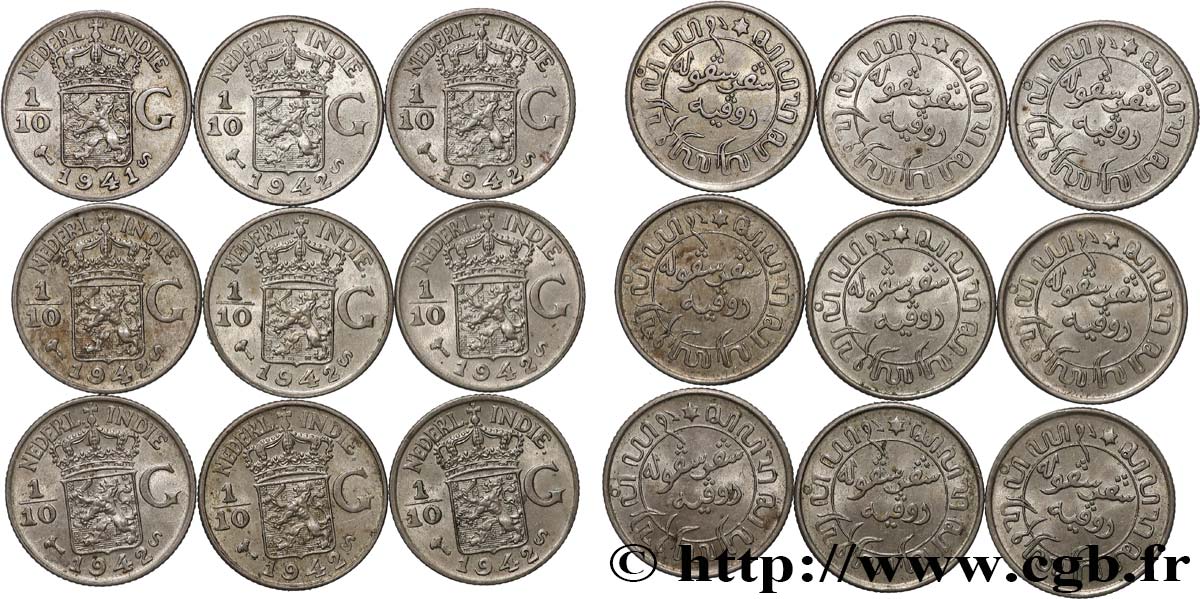 NETHERLANDS INDIES Lot 9 x 1/10 Gulden 1942 San Francisco - S AU 