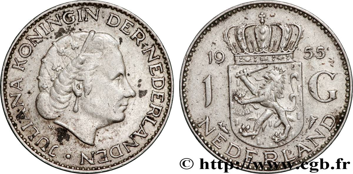 NETHERLANDS 1 Gulden Juliana 1955 Utrecht AU 