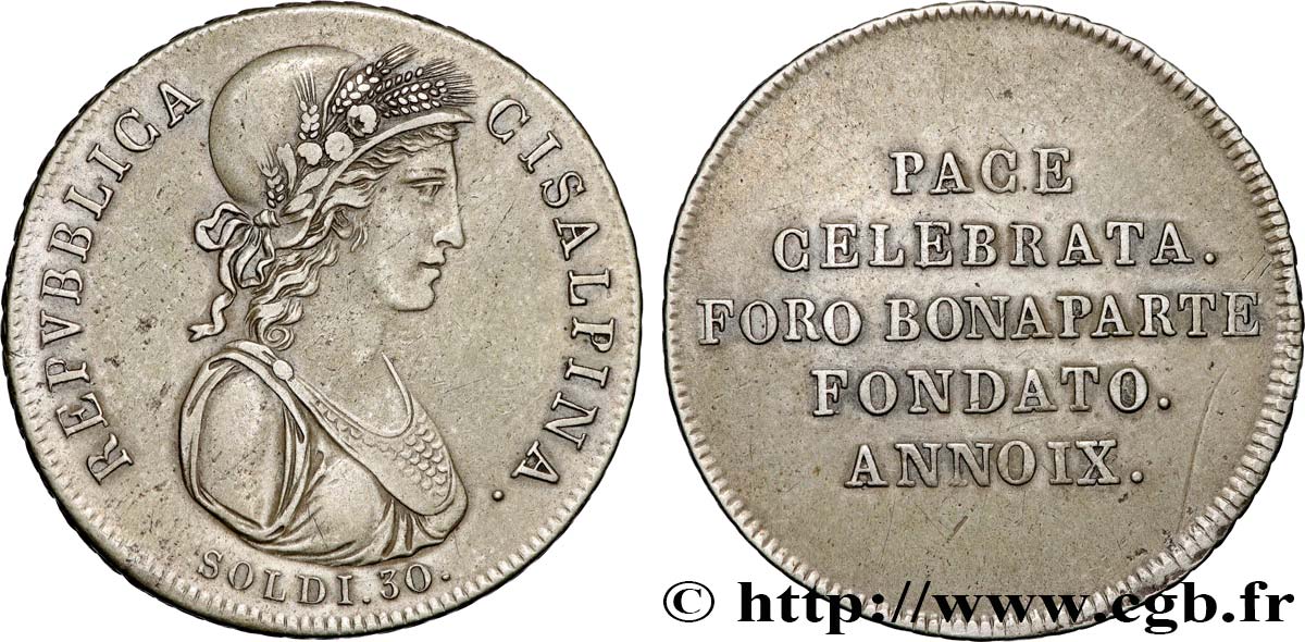 ITALY - CISALPINE REPUBLIC 30 soldi an IX (1801) Milan XF 