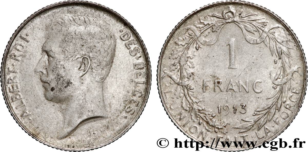 BELGIQUE 1 Franc Albert Ier légende française 1913 Bruxelles TB+ 