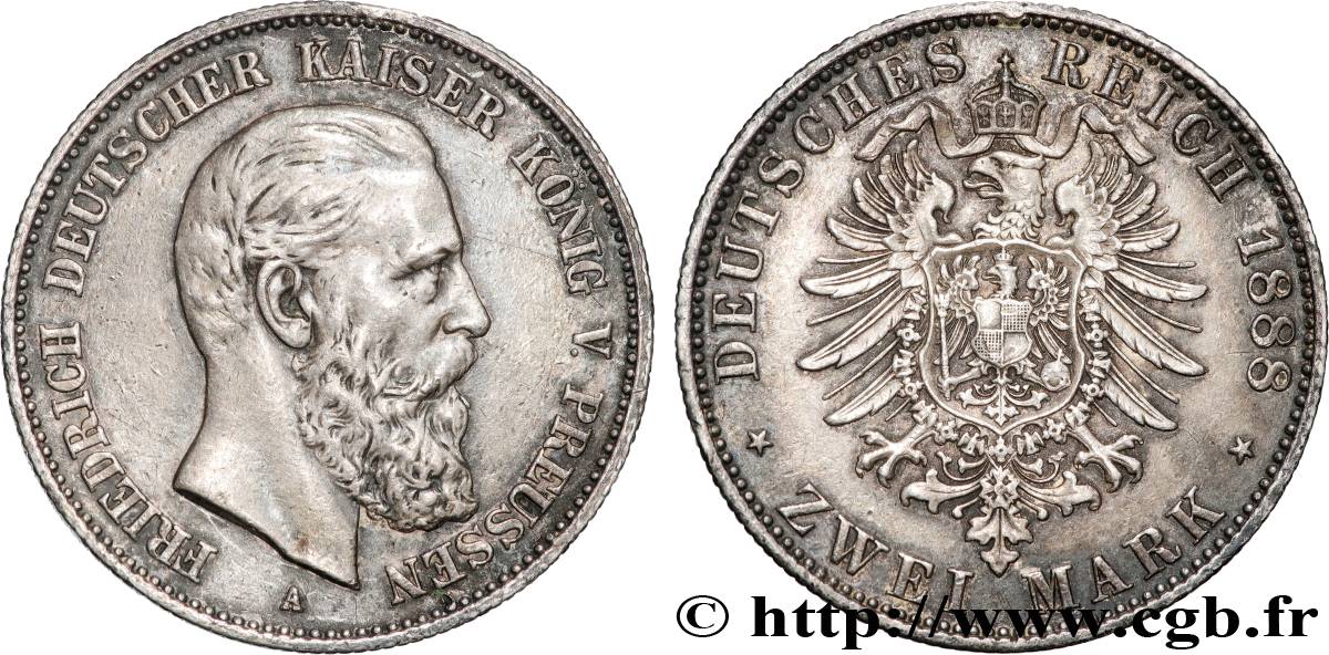 ALLEMAGNE - ROYAUME DE PRUSSE - FRÉDÉRIC III 2 Mark 1888 Berlin AU 