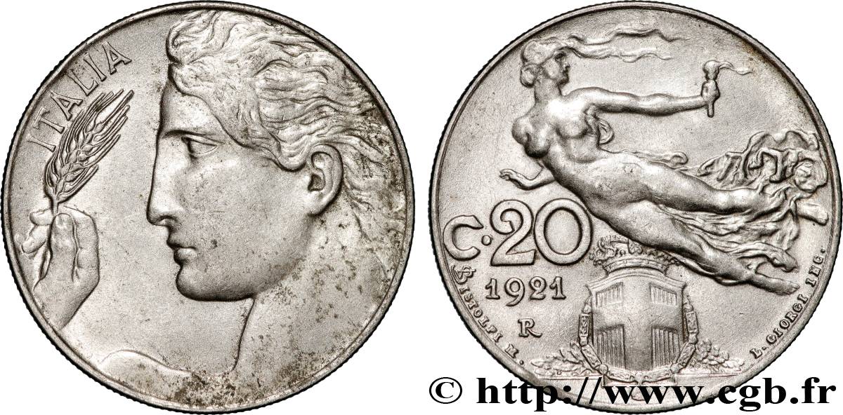ITALIE 20 Centesimi allégorie de la Liberté 1921 Rome TTB+ 