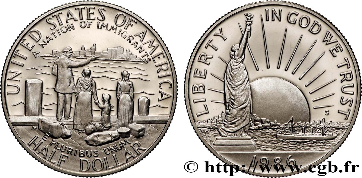 UNITED STATES OF AMERICA 1/2 Dollar Proof statue de la Liberté / immigrants 1986 San Francisco MS 