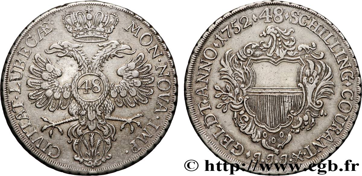 GERMANY - LÜBECK - HANSEATIC CITY OF LÜBECK 1 Thaler de 48 Schilling  1752 Lubeck XF 