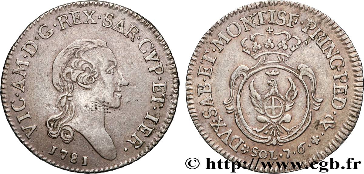 ITALY - KINGDOM OF SARDINIA 7,6 Soldi Victor Amédée III 1781 Turin XF 
